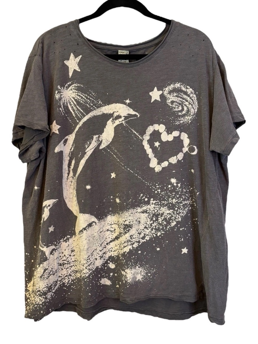 NWT Magnolia Pearl Sky Dolphin Boyfriend Cut Tee Shirt Hand Fading Boho One Size